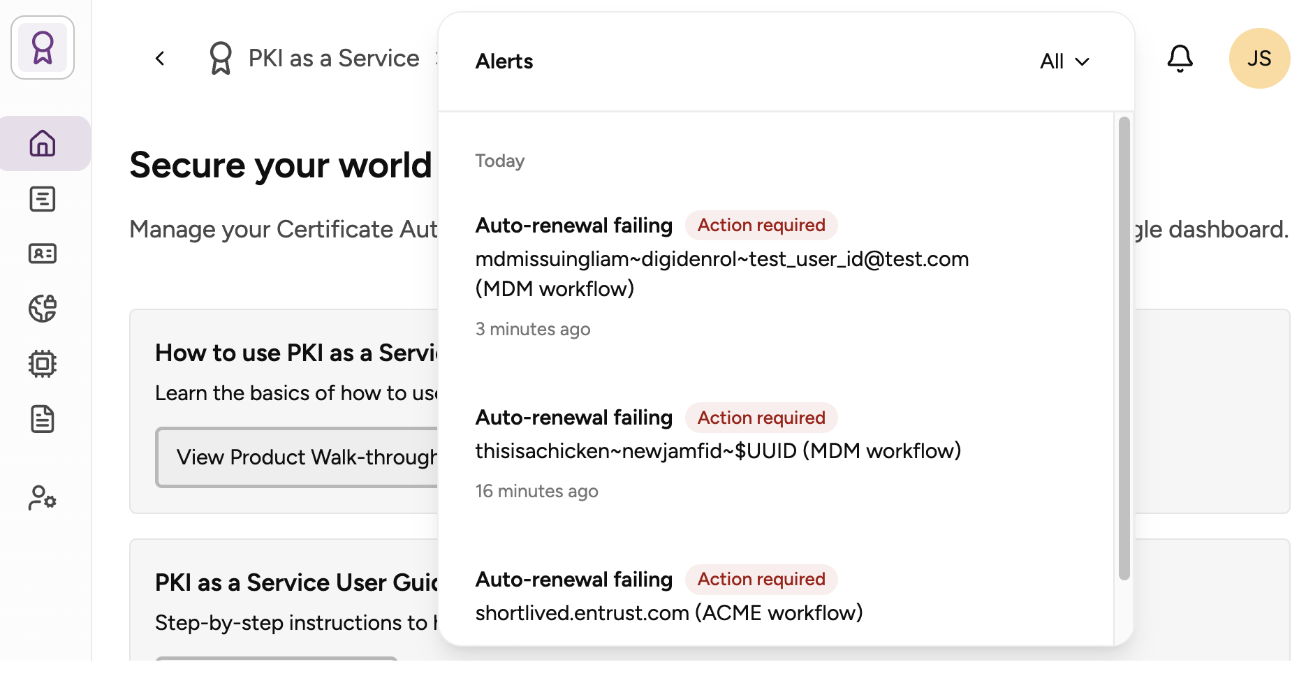 Alerts requiring attention