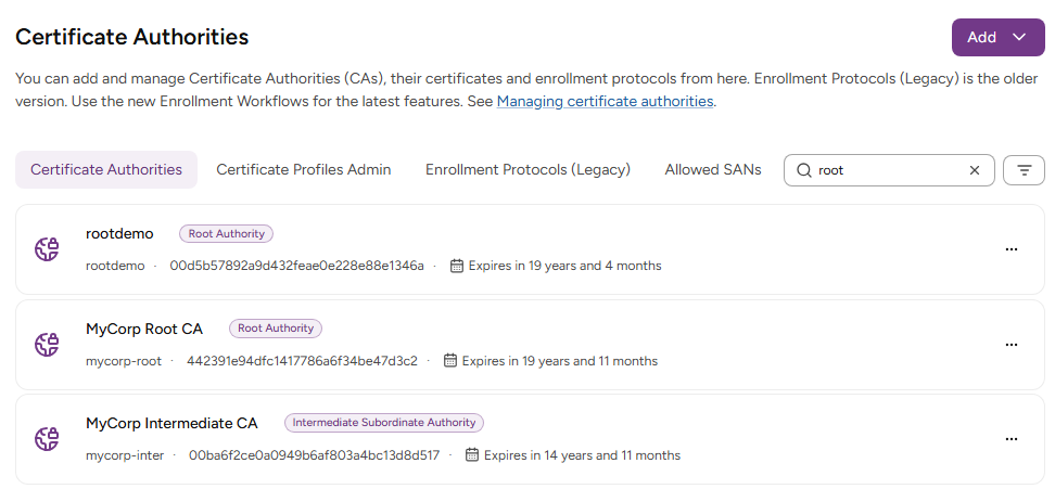 Certificate Authorities query